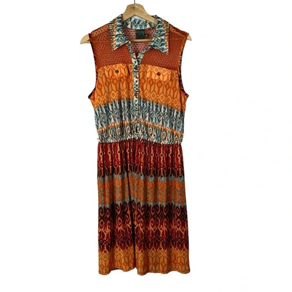 Gabby Skye Orange & Blue Printed Sleeveless Fit & Flare Mini Dress 12 - Picture 1 of 3
